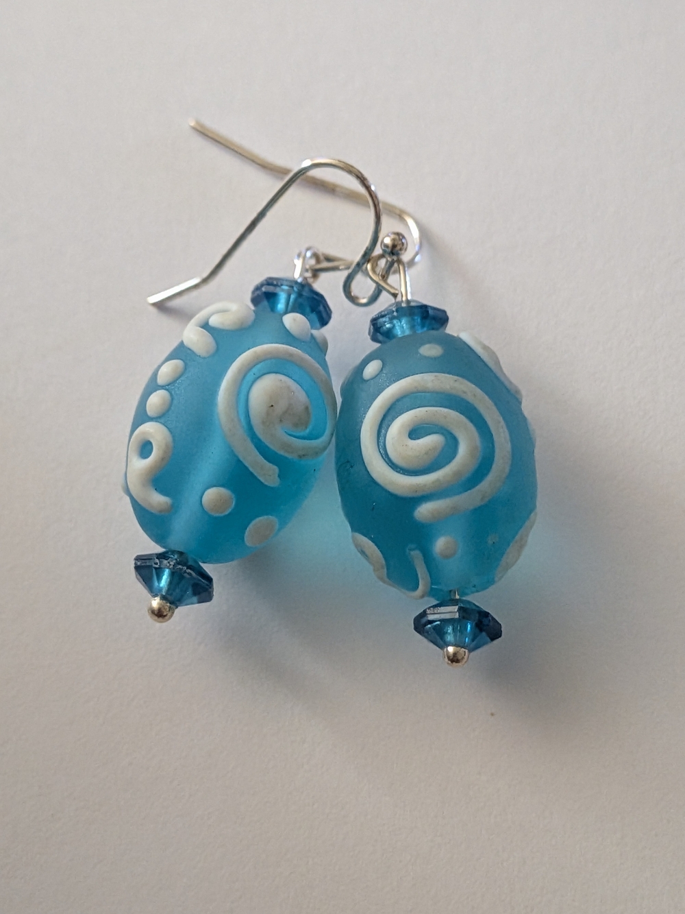 Blue Swirl Glass Bead Drop Earrings